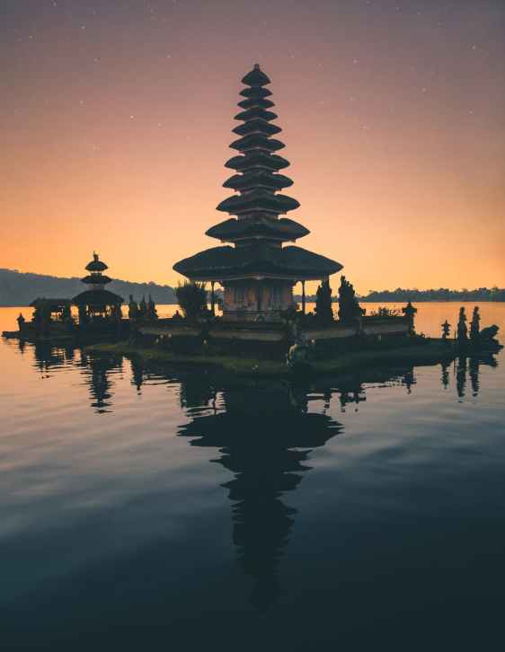 brown pagoda near body of water